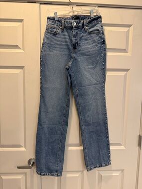 Light Blue Straight-Leg Women's Jeans with Side Stud Detail